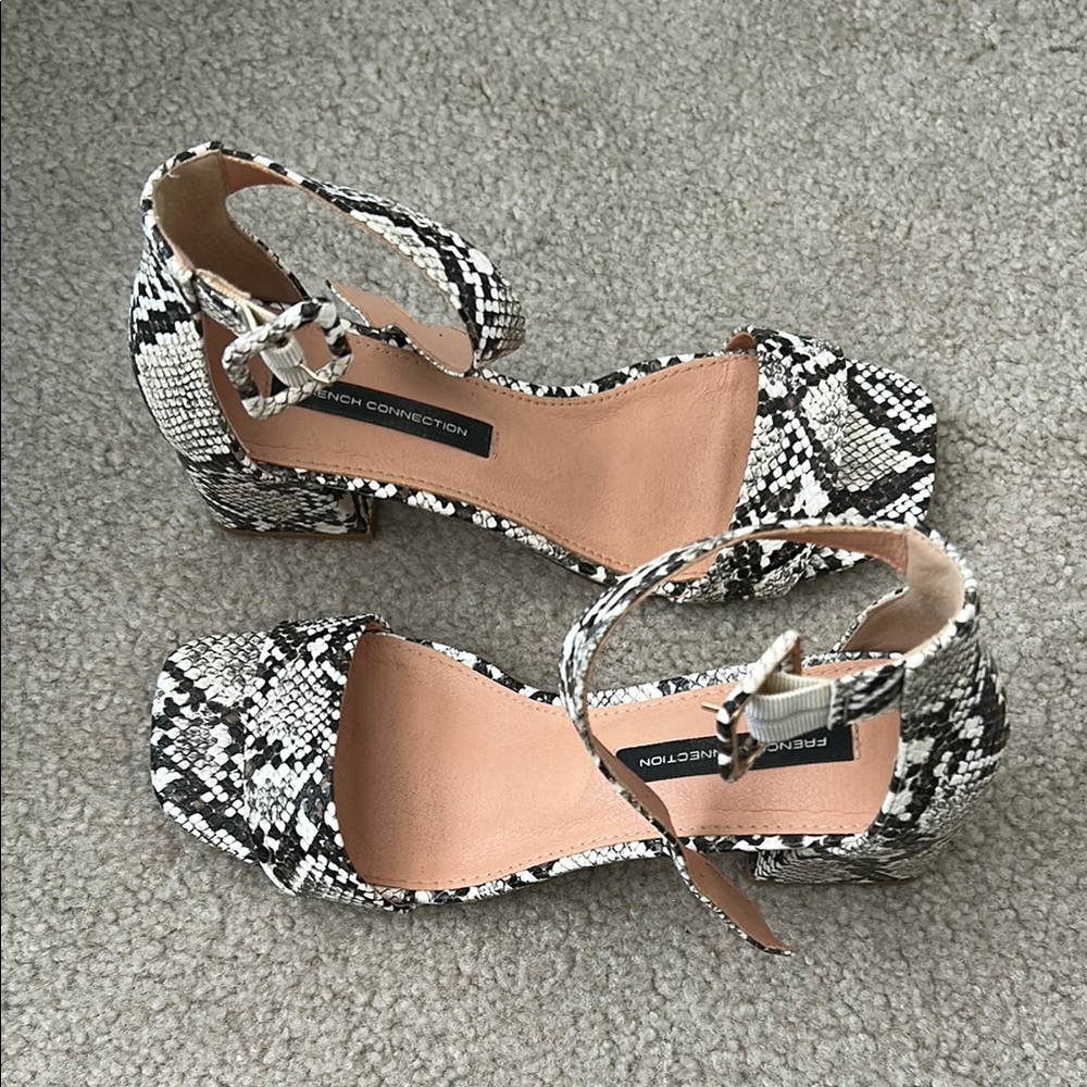 French Connection Black and White Snake Print Women's Heels